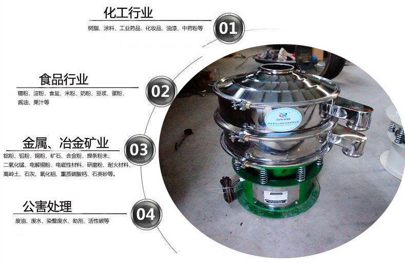 面粉振動(dòng)篩粉機(jī)適用于化工，食品，金屬、冶金，公害處理等行業(yè)